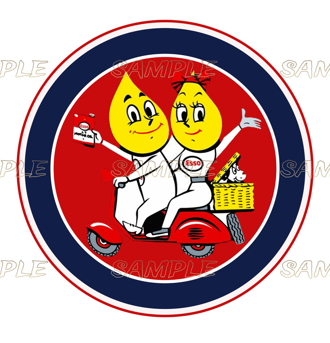 ESSO MOTOR Retro/ Vintage Round Metal Sign Man Cave, Wall Home Décor, Shed-Garage, and Bar