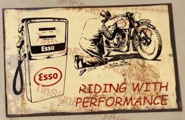 RIDING WITH PERFORMANCE- ESSO 20x30 CM Sign | Screen Printed By AUSTRALIAN COMPANY