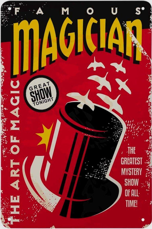 FAMOUS MAGICIAN Retro/ Vintage Tin Metal Sign Man Cave, Wall Home Decor, Shed-Garage, and Bar