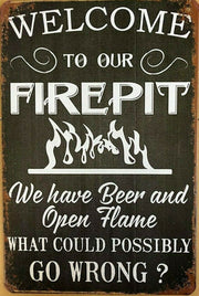 FIRE PIT Rustic Look Vintage Tin Metal Sign Man Cave, Shed-Garage and Bar Sign