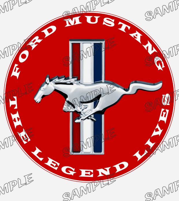 FORD MUSTANG RED Retro/ Vintage Round Metal Sign Man Cave, Wall Home Décor, Shed-Garage, and Bar