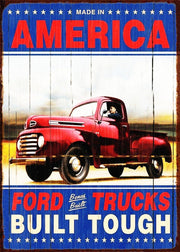FORD TRUCK BUILT TOUGH Retro Rustic Look Vintage Tin Metal Sign Man Cave, Shed-Garage, and Bar