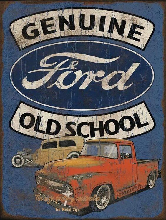 FORD GENUINE OLD SCHOOL Retro Rustic Look Vintage Tin Metal Sign Man C
