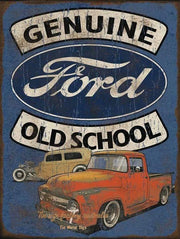 FORD GENUINE OLD SCHOOL Retro Rustic Look Vintage Tin Metal Sign Man Cave, Shed-Garage, and Bar