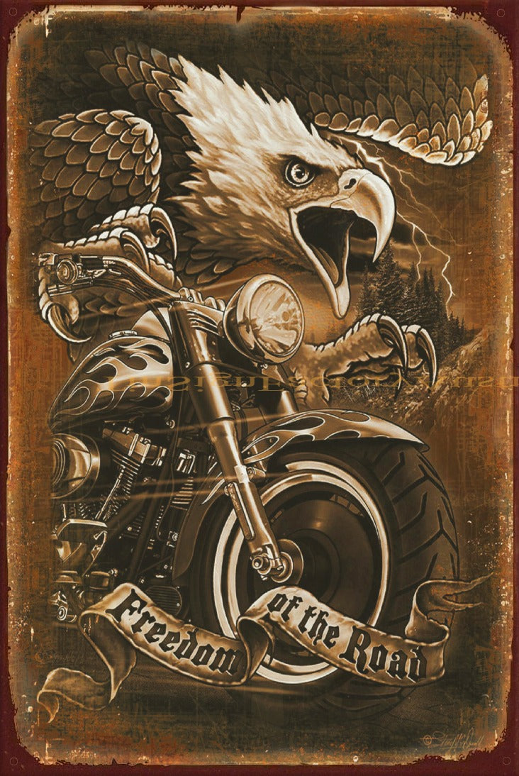 FREEDOM OF THE ROAD Vintage Retro Rustic Garage Man Cave Metal Sign