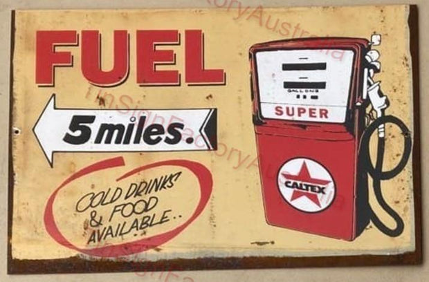 CALTEX SUPER FUEL 5 MILES 20x30 CM Sign | Screen Printed By AUSTRALIAN COMPANY