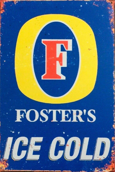 Fosters Lager ice cold beer. beverage bar brand new tin metal sign MAN CAVE