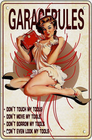 GARAGE RULES SEXY PIN UP  Retro/ Vintage Tin Metal Sign Man Cave, Wall Home Decor, Shed-Garage, and Bar