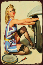 GIRL AUTO PIN-UP Vintage Retro Rustic Shed Garage Man Cave Metal Sign