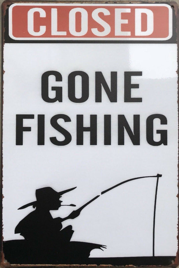 GONE FISHING Vintage Retro Metal Tin Sign Plaque Garage Bar Pub ManCave- Home