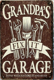 GRANDPAS Garage Rustic Look Vintage Tin Signs Man Cave, Shed and Bar Home Decor