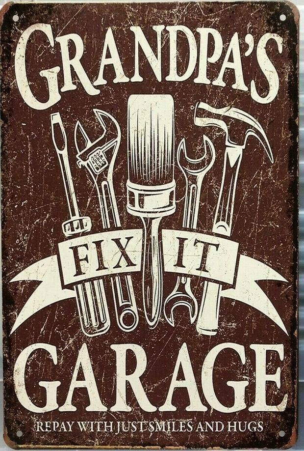 GRANDPAS Garage Rustic Look Vintage Tin Signs Man Cave, Shed and Bar Home Decor