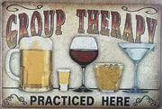 GROUP THERAPY GARAGE Rustic Look Vintage Metal Tin Signs Man Cave, Shed and Bar