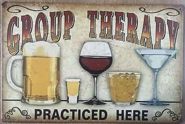 GROUP THERAPY GARAGE Rustic Look Vintage Metal Tin Signs Man Cave, Shed and Bar