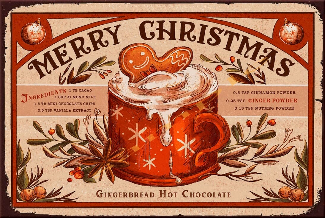GINGERBREAD CHOCOLATE Holiday Seasonal Home Resto Wall Café Bar Décor Tin Metal Sign