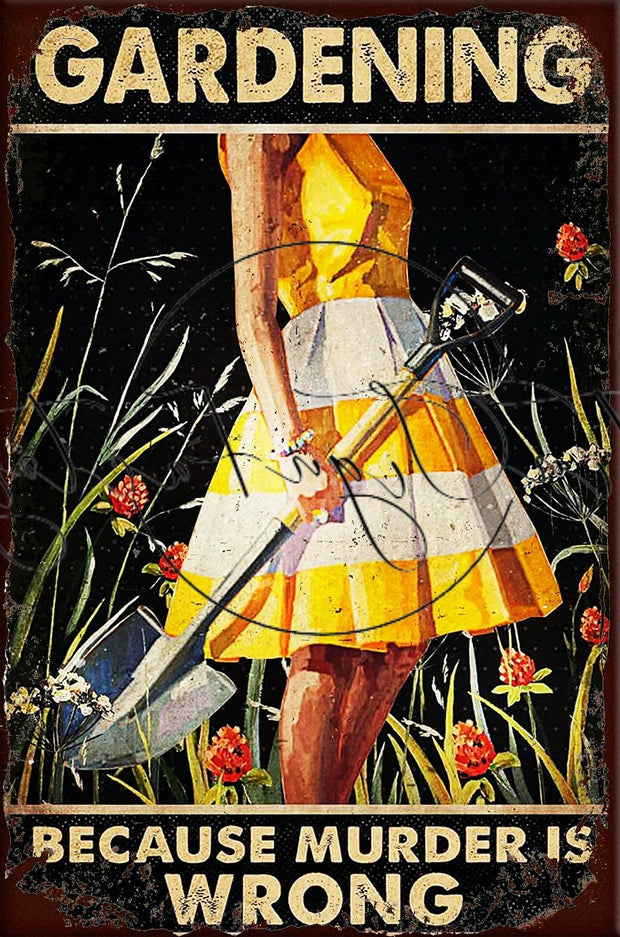 GARDENING THAN MURDER Retro/ Vintage Tin Metal Sign Man Cave, Wall Home Décor, Shed-Garage, and Bar