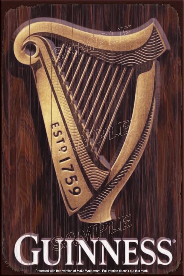 GUINNESS HARP Retro/ Vintage Tin Metal Sign Man Cave, Wall Home Décor, Shed-Garage, and Bar