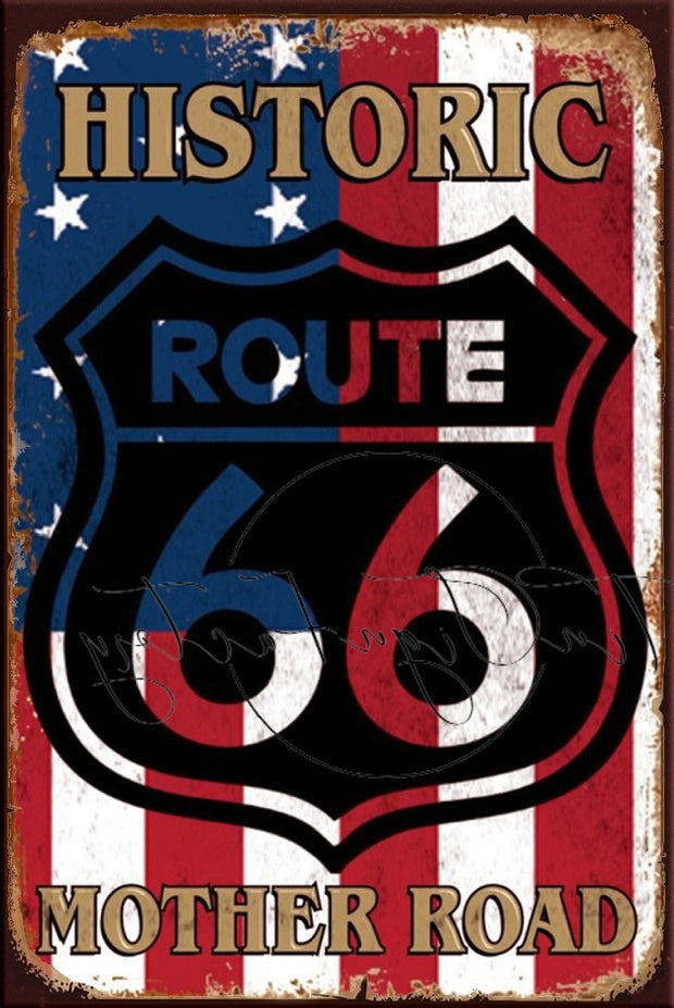 HISTORIC ROUTE Retro/ Vintage Tin Metal Sign Man Cave, Wall Home Décor, Shed-Garage, and Bar