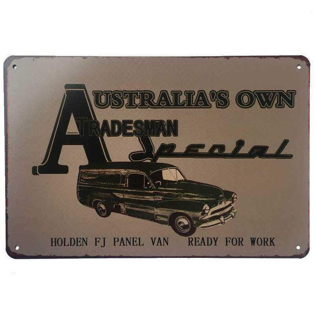 Holden FJ Panel Van Tin Sign Tradesman Bar Shed Garage Man Cave 30cm x 20cm