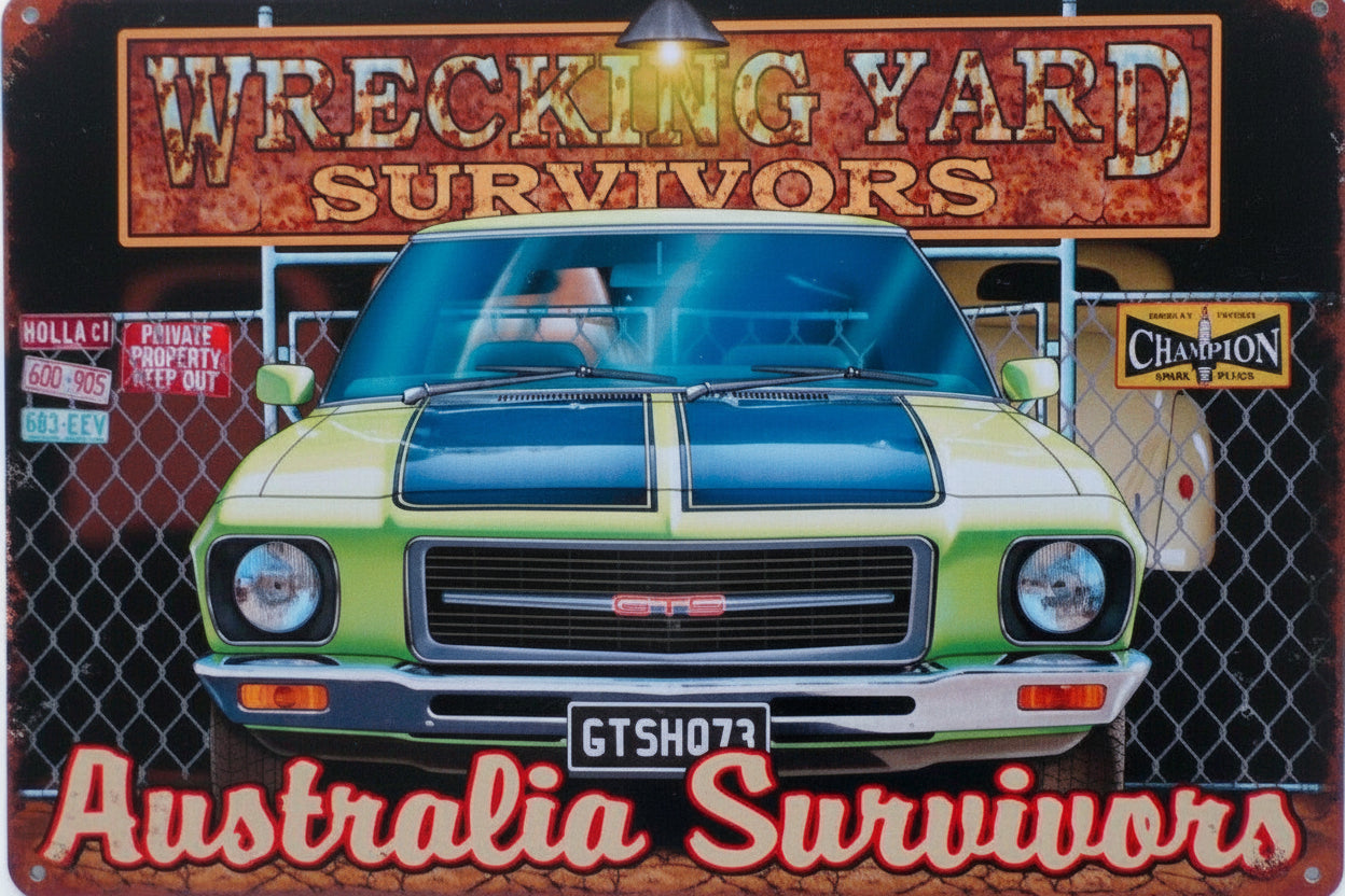 Holden GTS Monaro wrecking yard Rustic Look Tin Metal Sign Man Cave Quality Handmade - Tin Sign Factory Australia