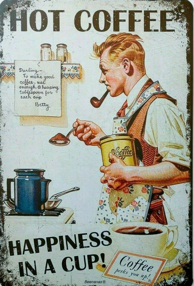 Hot Coffee tin metal sign MAN CAVE brand new