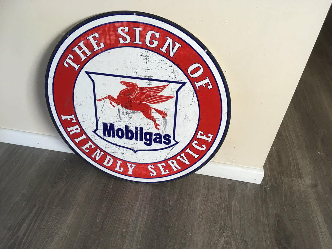 Mobilgas Friendly Service Metal sign Man cave bar Free postage Australia wide - Tin Sign Factory Australia