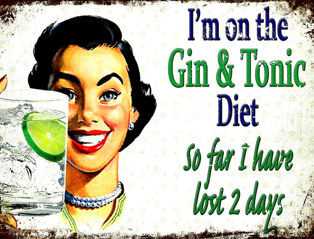 GIN & TONIC DIET Retro/Vintage Metal Plaque Sign Style Man Cave Garage