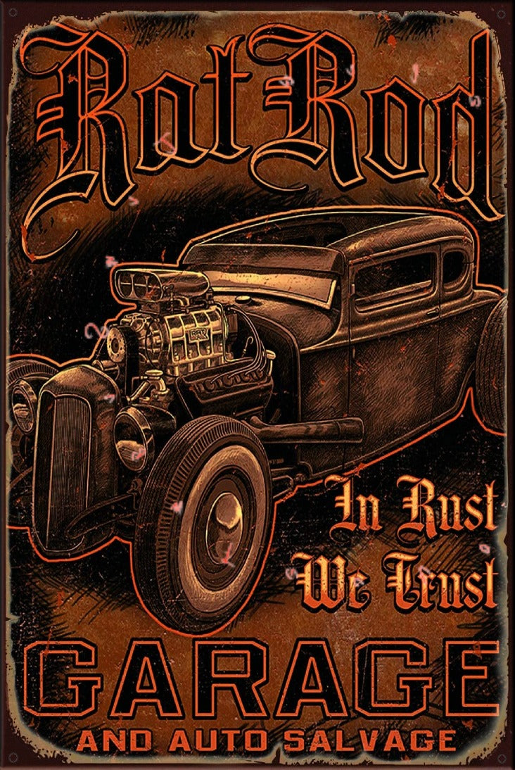IN RUST WE TRUST Rustic Look Vintage Shed-Garage and Bar Man Cave Tin Metal Sign