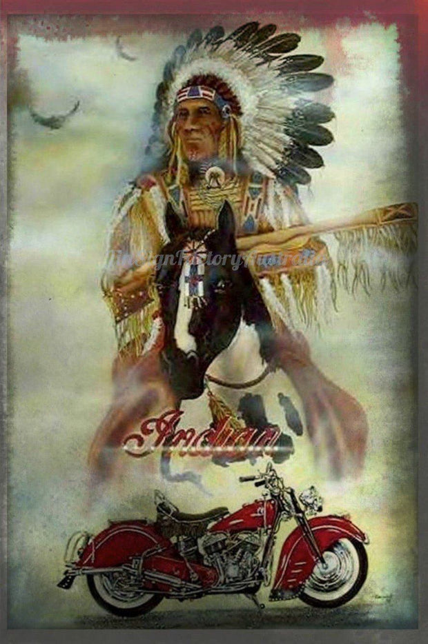 INDIAN CHIEF PORTRAIT-INDIAN MOTORCYCLE Rustic Retro/Vintage  Home Garage Wall Cafe Resto or Bar Tin Metal Sign