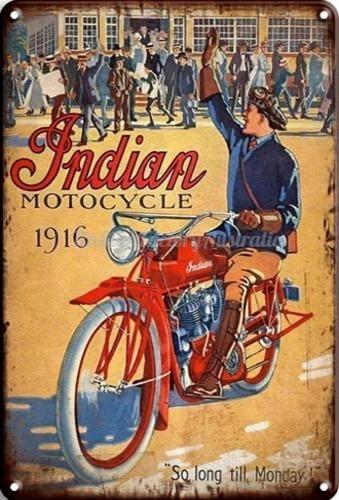 INDIAN MOTORCYCLE 1916 Rustic Retro/Vintage  Home Garage Wall Cafe Resto or Bar Tin Metal Sign
