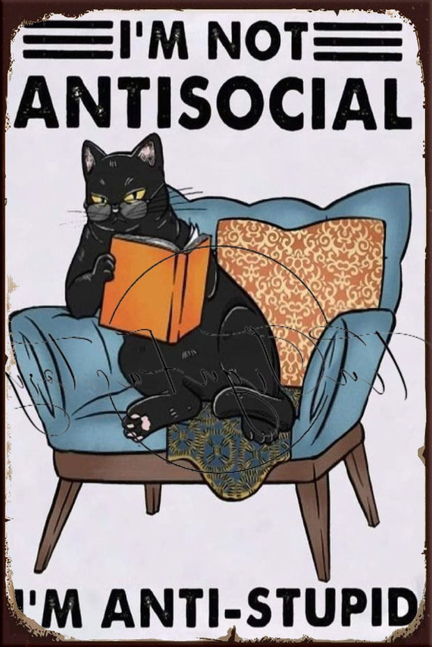 I'M NOT ANTISOCIAL Retro/ Vintage Tin Metal Sign Man Cave, Wall Home Décor, Shed-Garage, and Bar