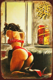 JOHNNY WALKER SEXY PINUP Vintage Retro Rustic Garage Man Cave Metal Sign