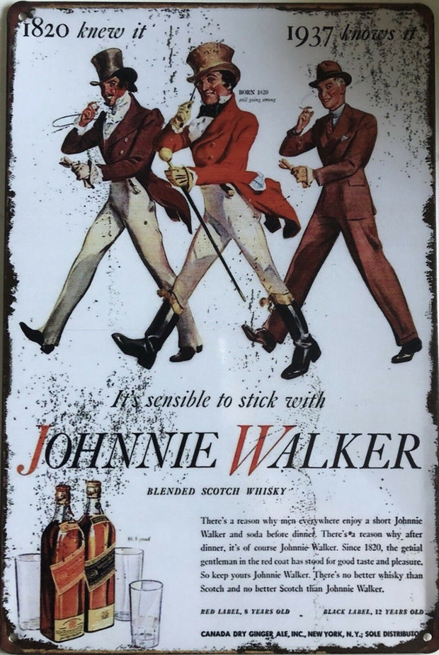 JOHNNIE WALKER Garage Rustic Vintage Metal Tin Signs Man Cave, Shed and Bar Sign