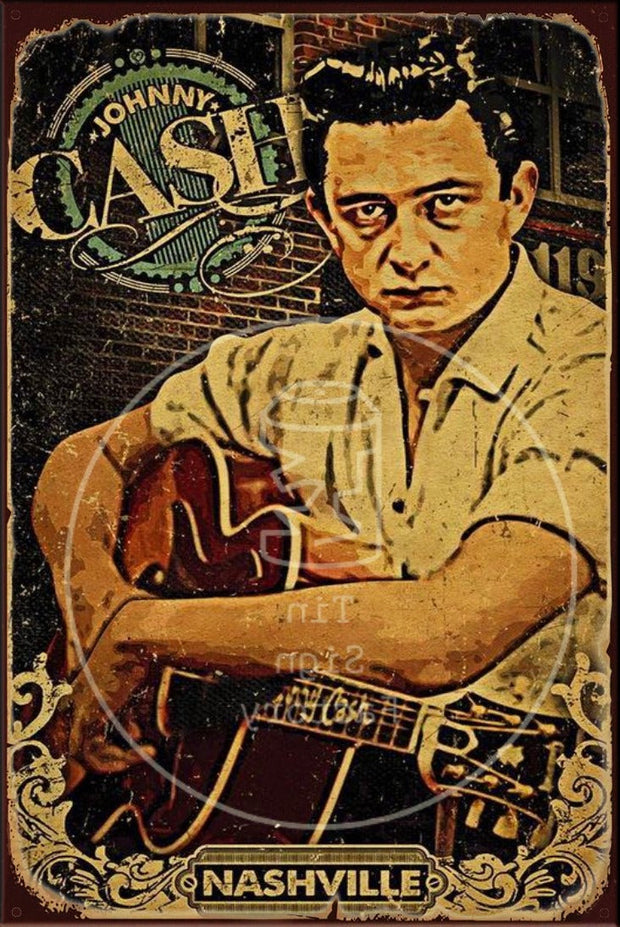 JOHNNY CASH Rustic Look Vintage Shed-Garage and Bar Man Cave Tin Metal Sign