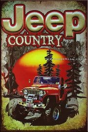 THE JEEP COUNTRY Rustic Retro/Vintage Home Garage Wall Café Resto or Bar Tin Metal Sign