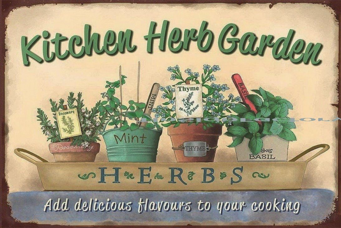 KITCHEN HERB GARDEN Rustic Retro/Vintage Home Garage Wall Café Resto or Bar Tin Metal Sign