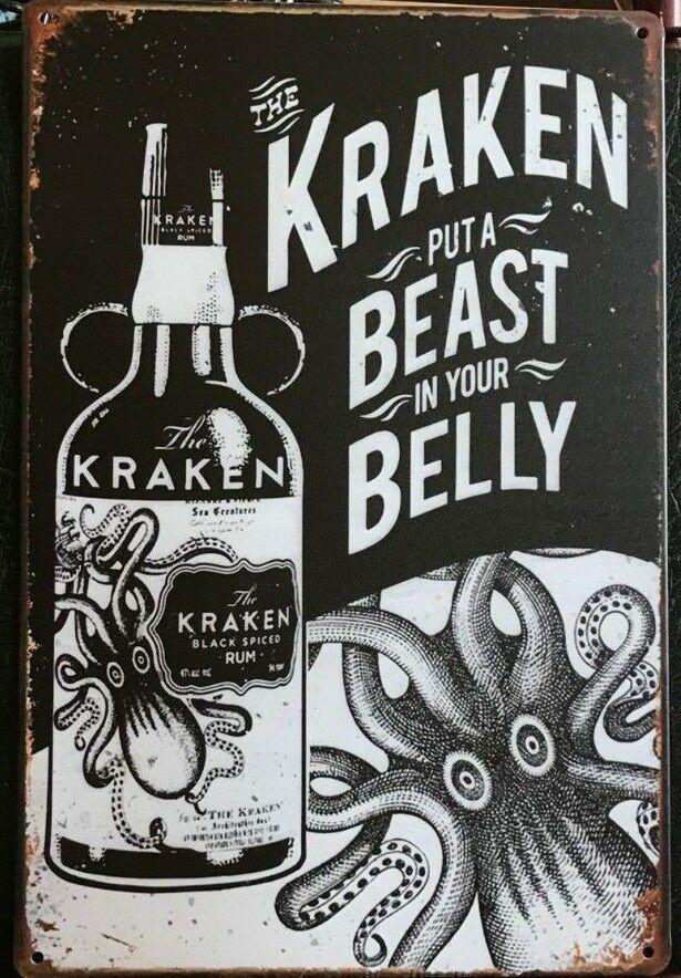 KRAKEN RUM Rustic Look Vintage Tin Metal Sign Man Cave, Shed-Garage and Bar Sign - Tin Sign Factory Australia