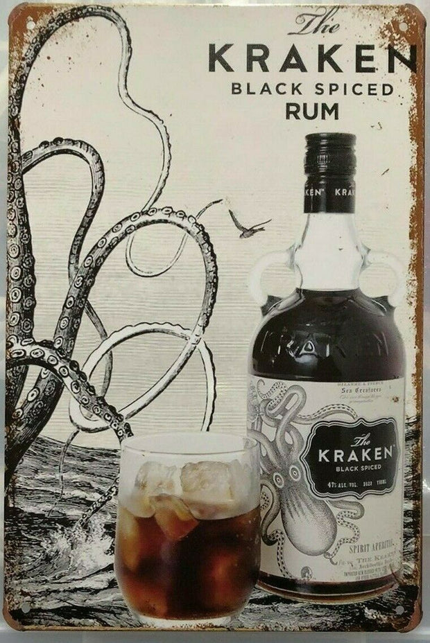KRAKEN Rustic Look Vintage Tin Metal Sign Man Cave, Shed-Garage and Bar