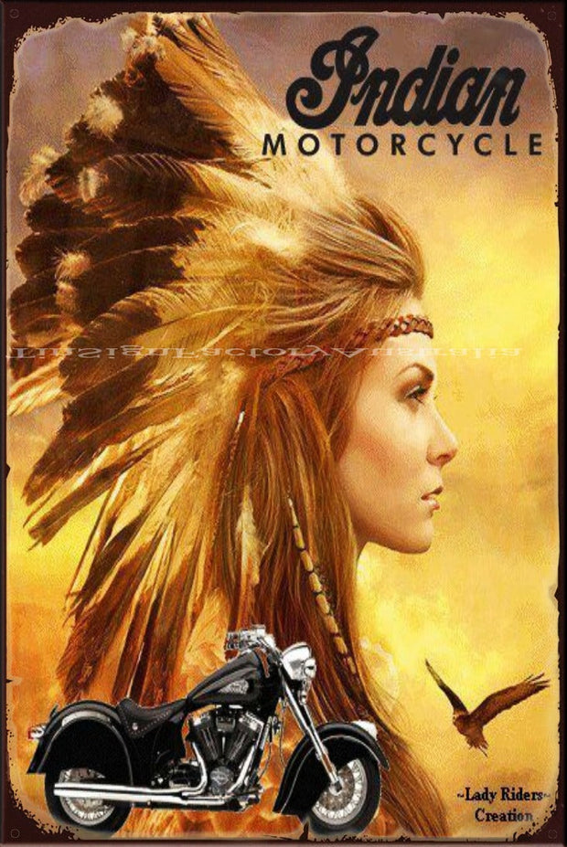LADY INDIAN PORTRAIT Vintage Retro Rustic Shed Garage Man Cave Metal Sign