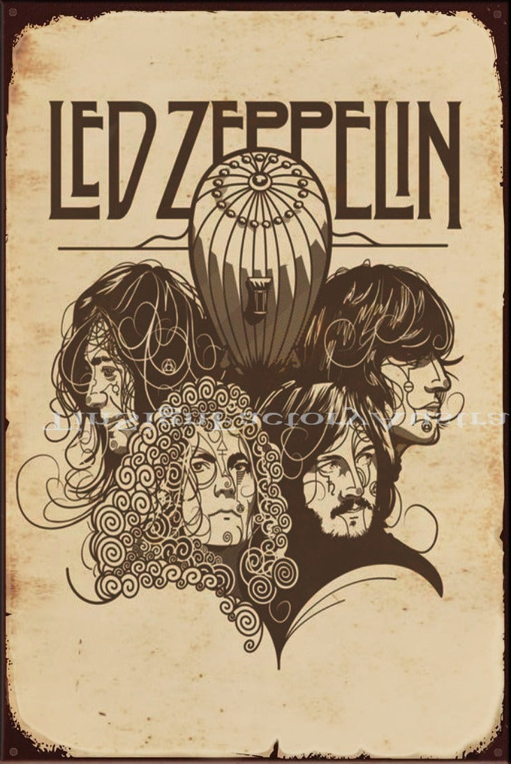 LED ZEPPELLIN PORTRAIT Vintage Retro Rustic Shed Bar Café Man Cave Metal Sign