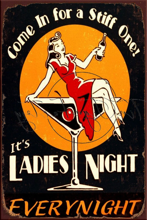 LADIES NIGHT Retro/ Vintage Tin Metal Sign Man Cave, Wall Home Décor, Shed-Garage, and Bar