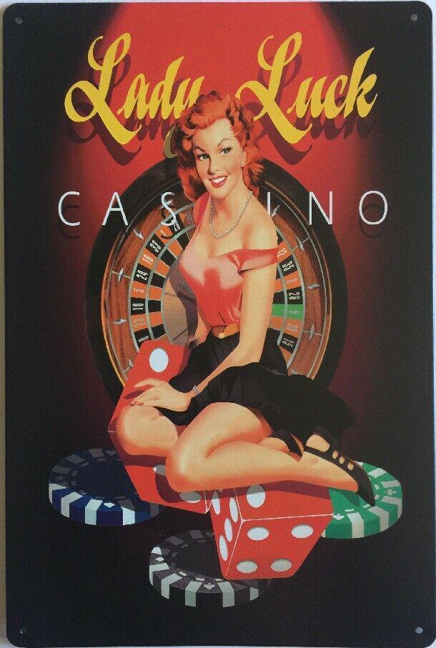 Lady Luck Garage Rustic Look Vintage Tin Signs Man Cave, Shed and Bar Sign