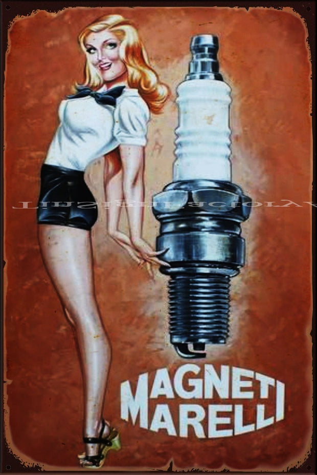 MAGNETI MARELLI SPARK PLUG Vintage Retro Rustic Shed Garage Man Cave Metal Sign