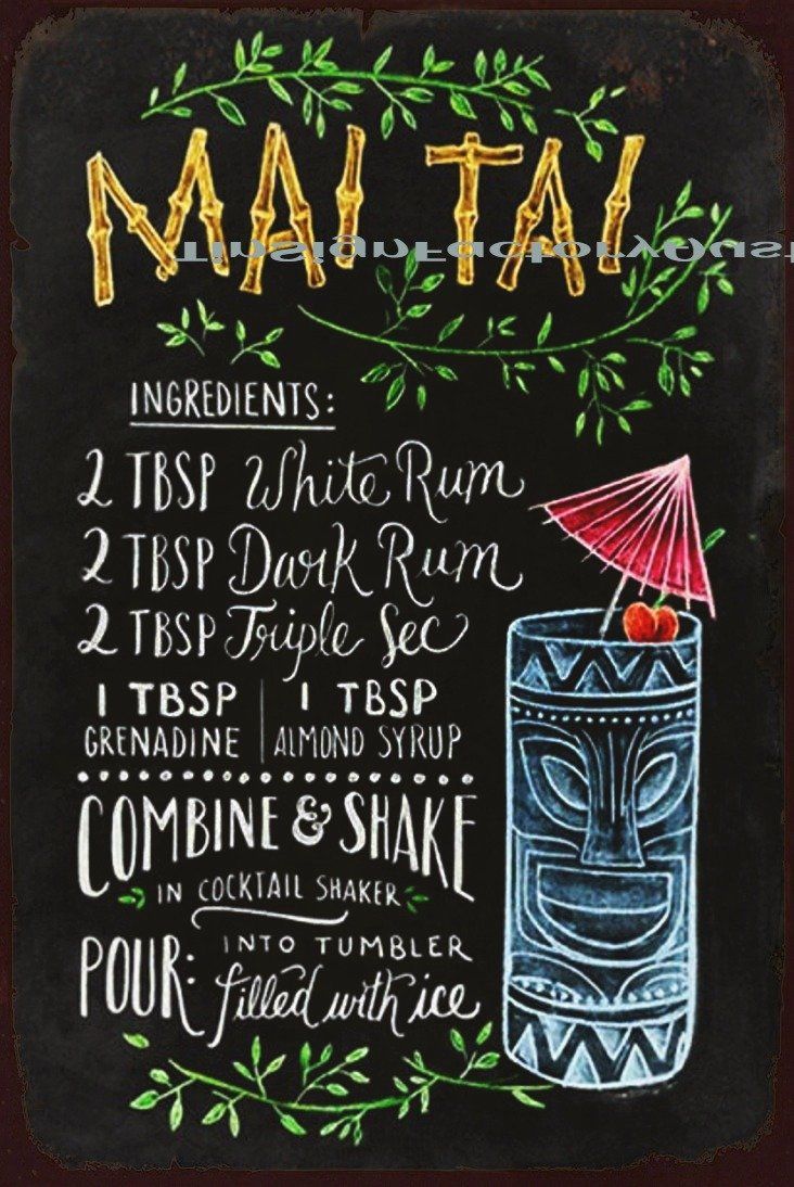 MAI TAI COCKTAIL Rustic Retro/Vintage Home Garage Wall Café Resto or Bar Tin Metal Sign