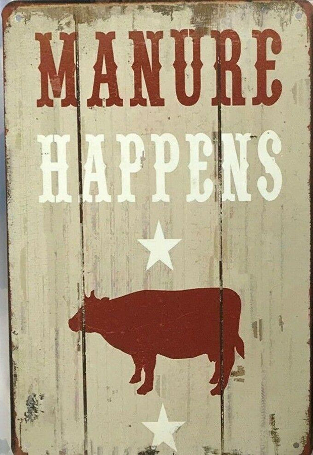 MANURE Rustic Look Vintage Tin Metal Sign Man Cave, Shed-Garage and Bar Sign