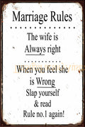 READ MARRIAGE RULES Vintage Retro Rustic Garage Man Cave Metal Sign
