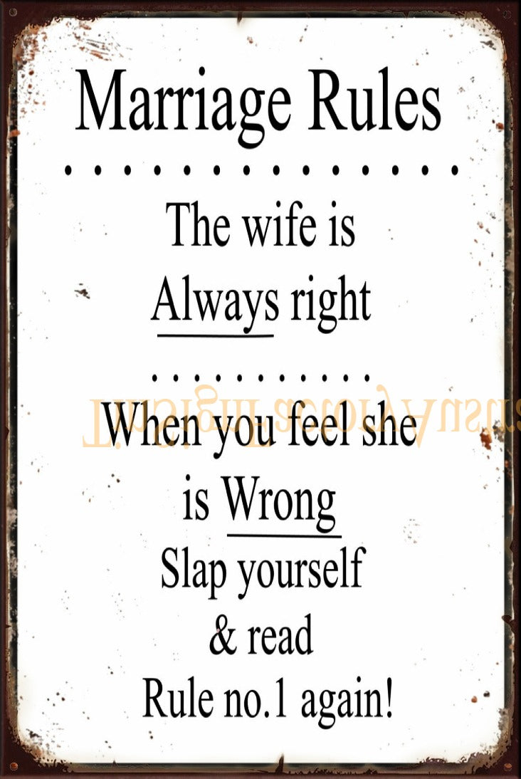 READ MARRIAGE RULES Vintage Retro Rustic Garage Man Cave Metal Sign