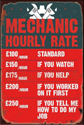 MECHANIC HOURLY RATE Vintage Retro Rustic Shed Garage Man Cave Metal Sign