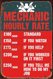 MECHANIC HOURLY RATE Vintage Retro Rustic Shed Garage Man Cave Metal Sign