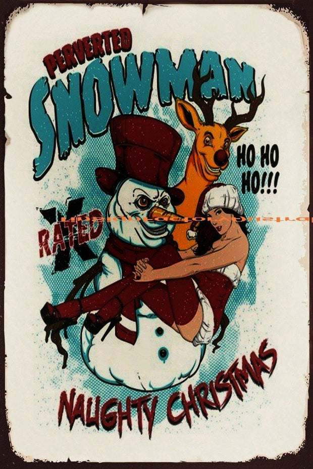 NAUGHTY SNOWMAN Christmas Funny Rustic Retro/Vintage Wall Café or Bar Tin Metal Sign